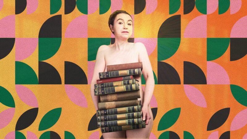 Victoria Bateman posing nude with books