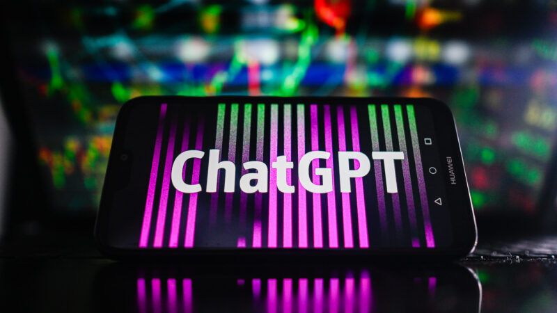 ChatGPT logo on phone in front of multi-colored high-tech background | Omar Marques/ZUMAPRESS/Newscom