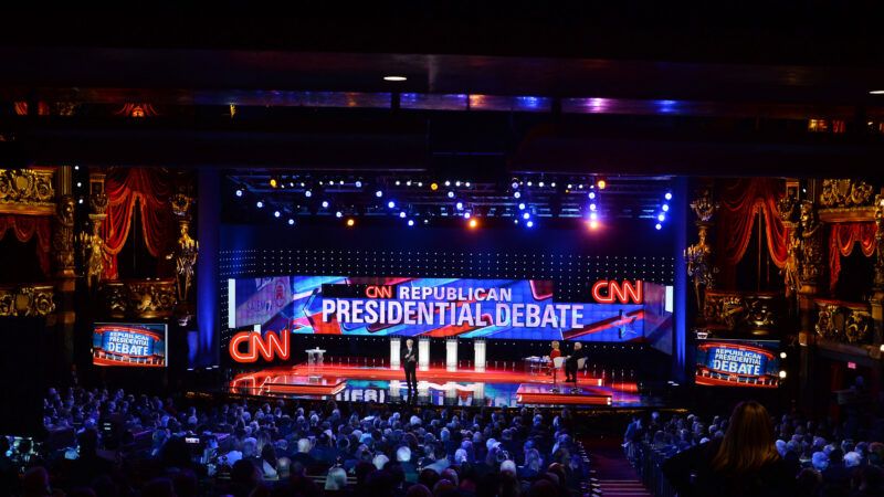 A wide shot of a Republican presidential debate stage | JIM RUYMEN/UPI/Newscom