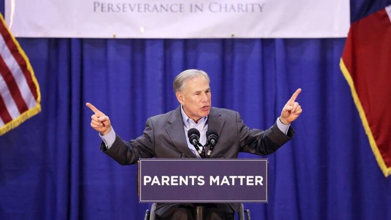Texas Gov. Greg Abbott speaks about school choice behind a lectern labeled "Parents Matter" | Amanda McCoy/TNS/Newscom