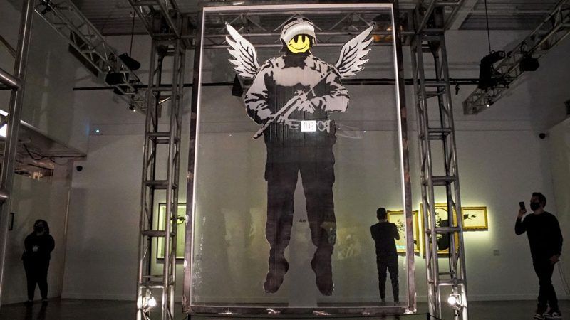 'Flying Copper' by Banksy on display in London | The Art of Banksy