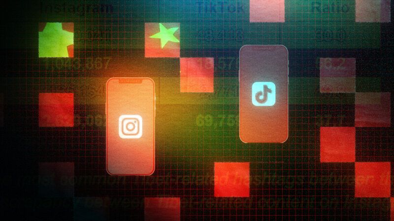 TikTok and Instagram phone apps in front of Chinese flag | Illustration: Lex Villena