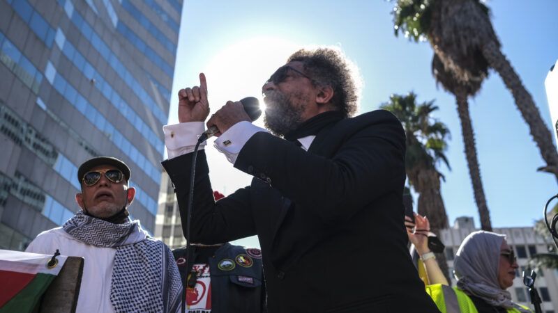 Independent presidential candidate Cornel West addresses demonstrators in Los Angeles at an October 28, 2023 protest against Israel’s war in Gaza. | Adam DelGiudice/ZUMAPRESS/Newscom