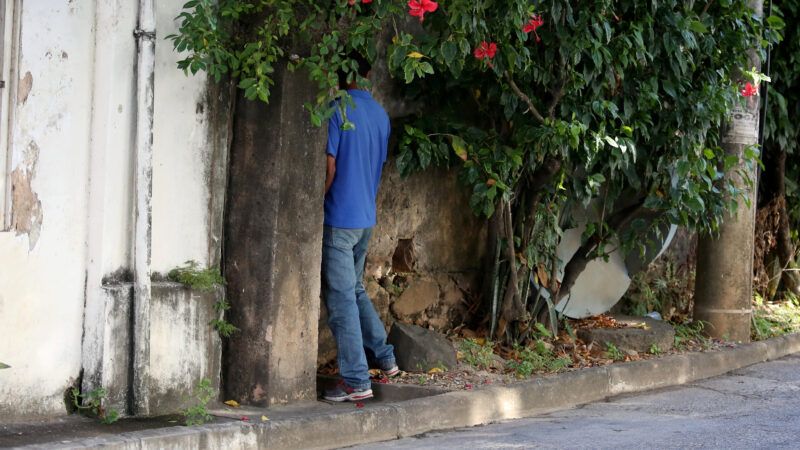 A man urinates behind a tree. | Joa Souza | Dreamstime.com