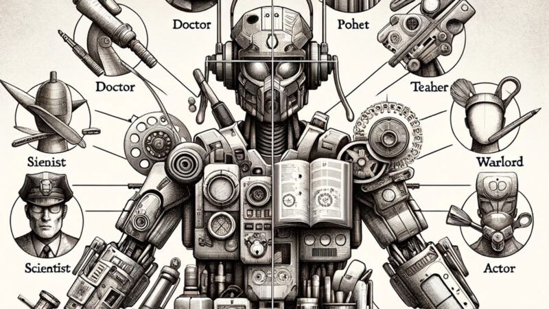 An AI-generated image using the prompt. "Illustration of AI as a doctor, teacher, poet, scientist, warlord, actor, journalist, artist, and coder." | Illustration: Joanna Andreasson/DALL-E4