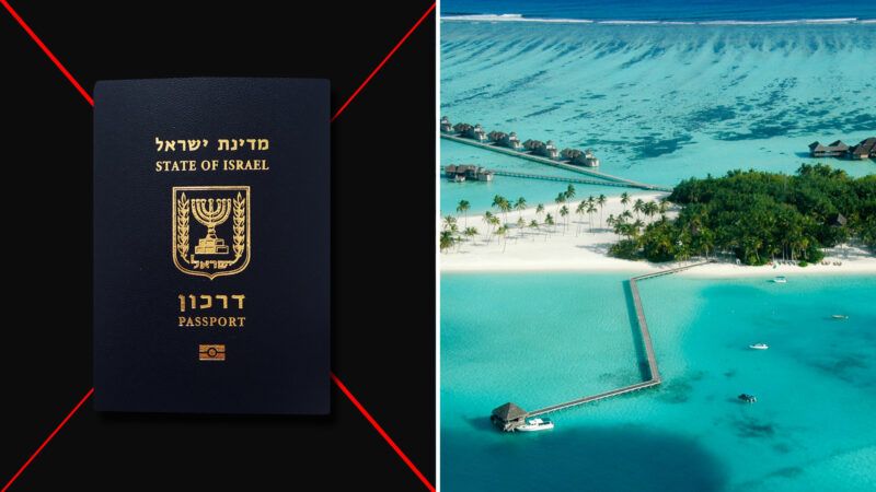 An Israeli passport is seen next to a photo of the Maldives | Han Cheng Tan