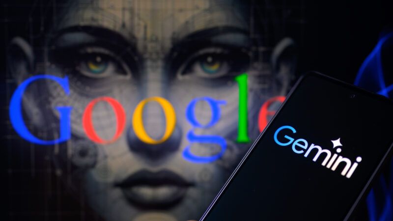 Google AI graphic, with Gemini on a smartphone screen | 	Jonathan Raa/Sipa USA/Newscom