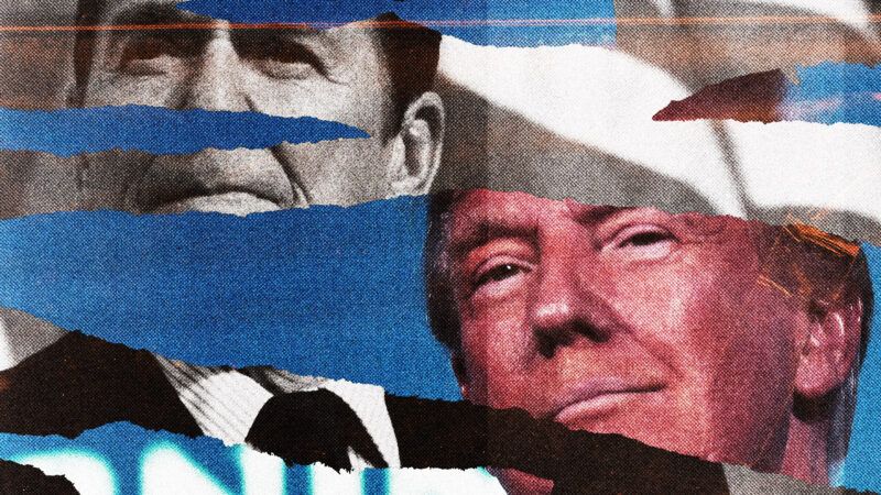 Pictures of Ronald Reagan and Donald Trump spliced together | Illustration: Lex Villena; Gage Skidmore