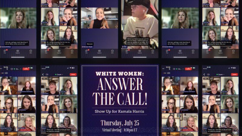Screenshot of the white women Zoom call for Kamala Harris | screenshots from the call