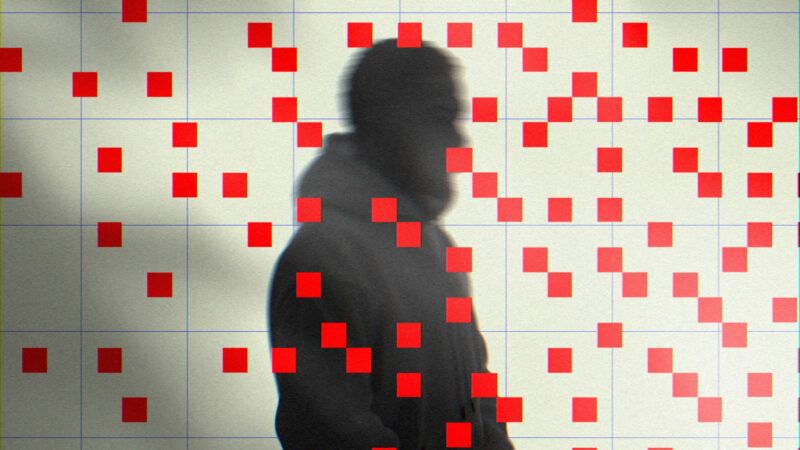 Man's shadow with red pixels. | Illustration: Lex Villena