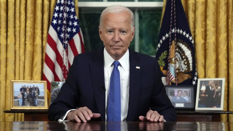 President Joe Biden pauses as he concludes his address to the nation from the Oval Office of the White House in Washington, Wednesday, July 24, 2024, about his decision to drop his Democratic presidential reelection bid. | Sipa USA/Newscom