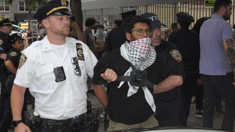 Officers with the New York City Police Department (NYPD) arrest a pro-Palestine protester. | Jimin Kim/ZUMAPRESS/Newscom