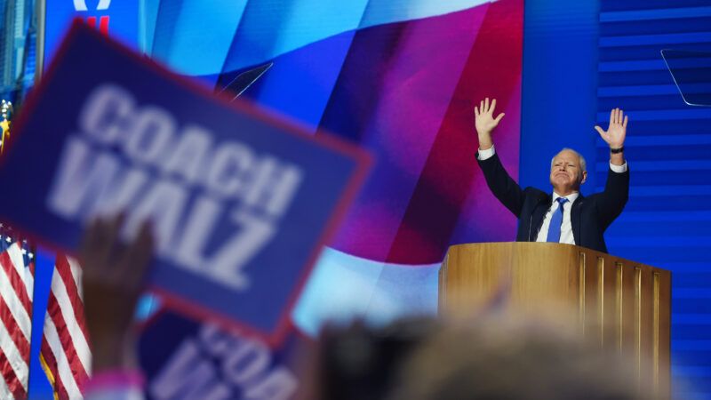 Minnesota Governor Tim Walz speaking at the 2024 DNC as the vice presidential candidate | Phil McAuliffe/Polaris/Newscom