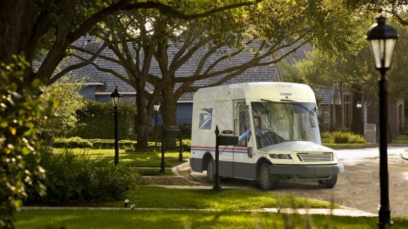 USPS next-generation delivery vehicle parked on a residential street. | USPS Digital Media