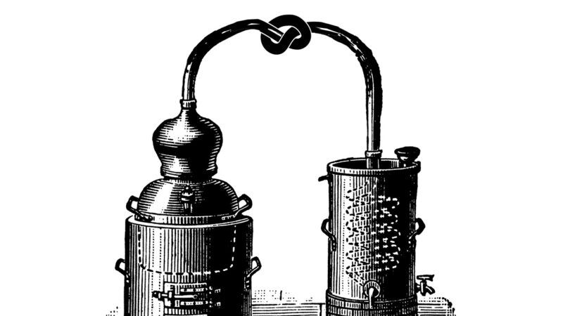 A drawing of a distiller | Illustration: Joanna Andreasson; Source image: SA Digital Archive/Alamy