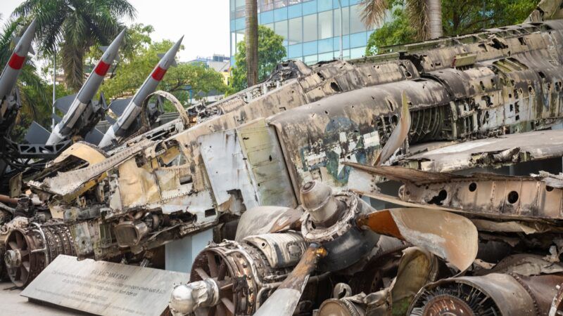 The Vietnam War-era wreckage of a shot down USAF F-4 Phantom II fighter bomber together with the remains of B-52s and other aircraft on display at the Air Force Museum in Hanoi, Vietnam. | Andy Soloman/UCG/Universal Images Group/Newscom