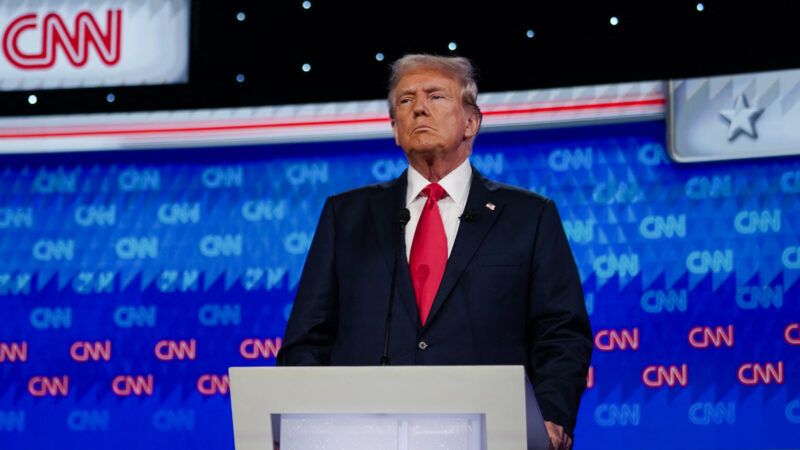 Donald Trump standing at a podium during June's presidential debate | ELIJAH NOUVELAGE/UPI/Newscom