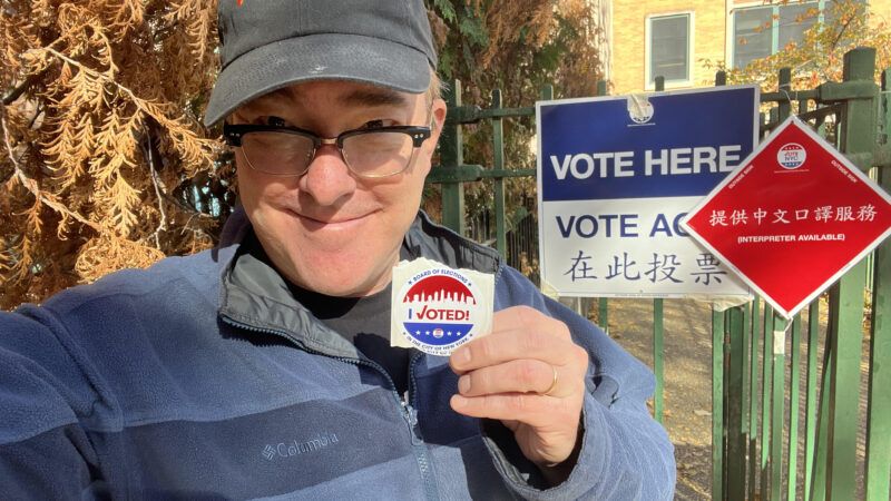 Matt Welch takes I-voted selfie to text a disgusted Katherine Mangu-Ward in 2022. | Matt Welch