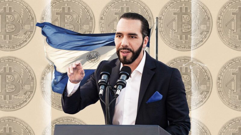 El Salvador President Nayib Bukele and bitcoin | Illustration: Lex Villena; Camilo Freedman/ZUMAPRESS/Newscom, Stefano Ember, Asafta | Dreamstime.com