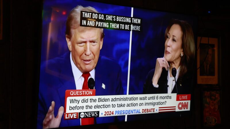 Trump and Harris debate as shown on a screen | Jeremy Hogan / SOPA Images/Sipa USA/Newscom