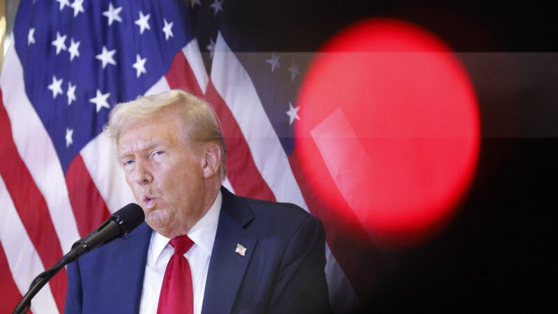 Former President Donald Trump in front of an American flag, speaking at a press conference. | JOHN ANGELILLO/UPI/Newscom