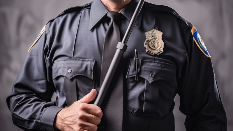 Close-up of a uniformed police officer, holding a baton against his chest. | Wirestock | Dreamstime.com