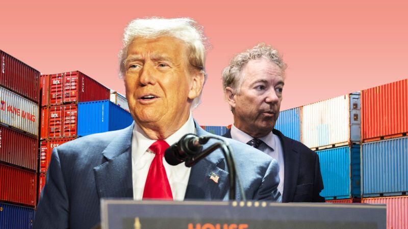 Donald Trump and Rand Paul in front of shipping containers | Illustration: Lex Villena; Allison Robbert - Pool via CNP, Michael Brochstein/ZUMAPRESS/Newscom, Hieronymusukkel, Comzeal | Dreamstime.com