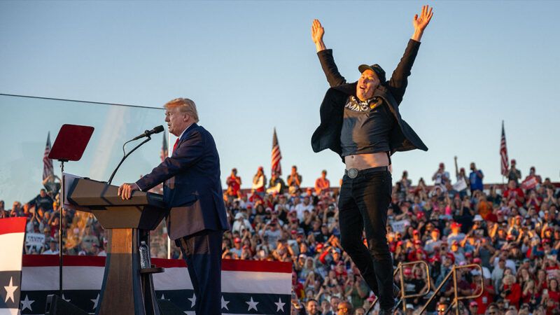 Elon Musk jumping on stage next to Donald Trump at a campaign rally | Photo: Elon Musk joins Donald Trump during a campaign rally in Butler, Pennsylvania, on October 5, 2024; Jim Watson/AFP/Getty