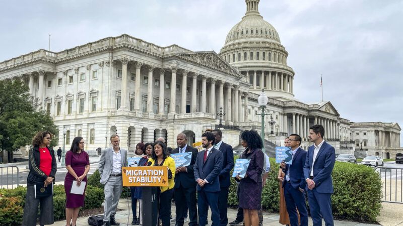 Rep. Pramila Jayapal and other members of Congress standing before the Capitol Building giving remarks | Sue Dorfman/ZUMAPRESS/Newscom