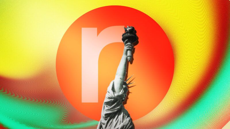 the arm of the statue of liberty over a reason magazine logo | Lex Villena