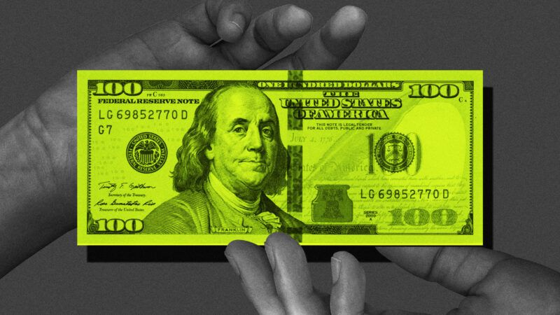 A hand holding a $100 bill | Illustration: Lex Villena; Kwangmoo | Dreamstime.com