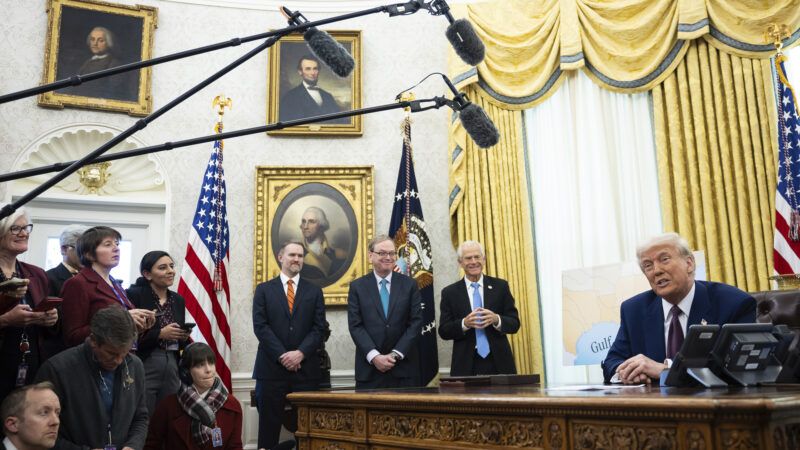 President Donald Trump speaks with reporters as he signs executive orders in the Oval Office. Looking on, from left to right: US Trade Representative-designate Jamieson Greer, Director of the National Economic Council (NEC) Kevin A. Hassett, and Senior Counselor to the President for Trade and Manufacturing Peter Navarro | Francis Chung - Pool via CNP/picture alliance / Consolidated News Photos/Newscom