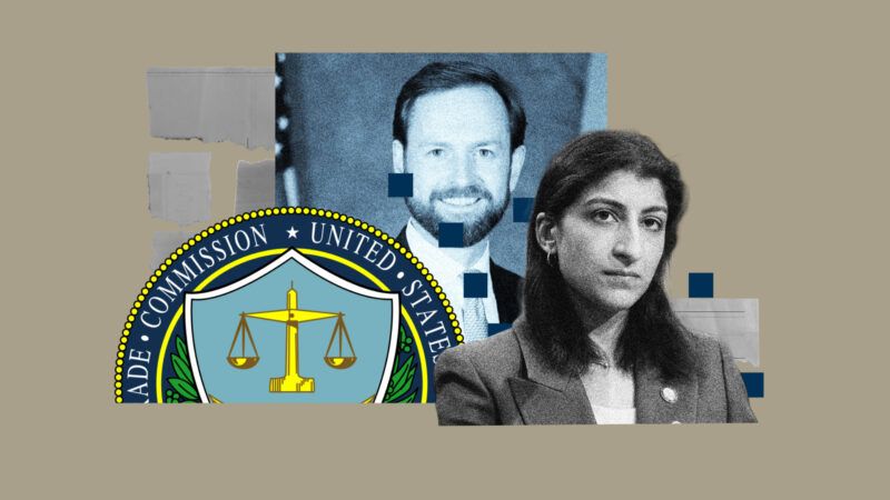 Illustration featuring Andrew Ferguson, Lina Khan, and the Federal Trade Commission Logo | Illustration: Lex Villena; Michael Brochstein/Sipa USA/Newscom, FTC