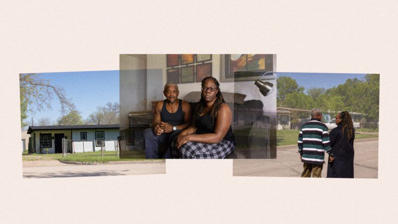 Law enforcement's target house (left), James Parks and Karen Jimerson (center), Parks and Jimerson stand outside their home (right) | Institute for Justice