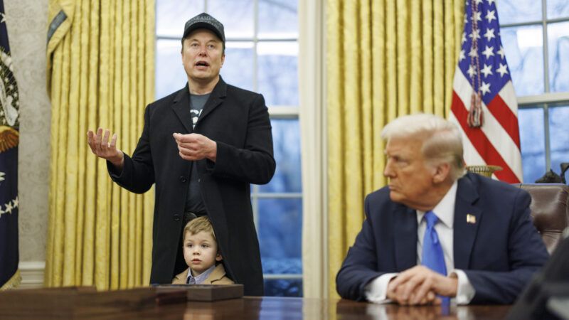 Elon Musk speaking next to Donald Trump in the Oval Office | Aaron Schwartz/CNP / Polaris/Newscom