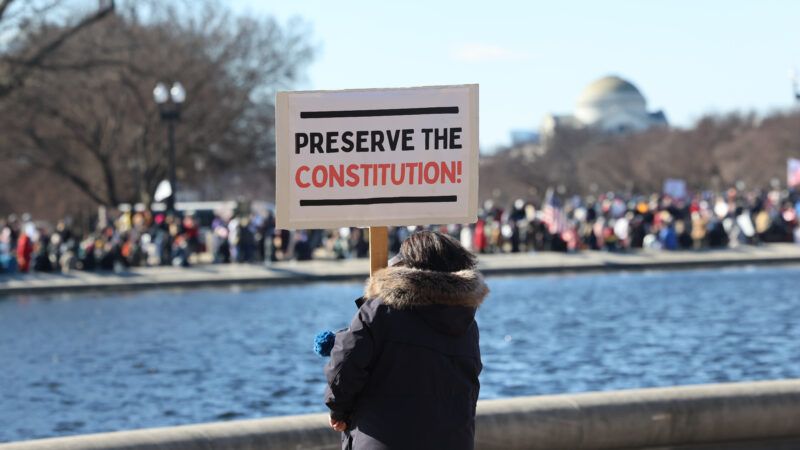 Protestor holds a sign that reads "PRESERVE THE CONSTITUTION" | Robyn Stevens Brody/Sipa USA/Newscom