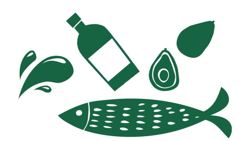 An illustration of a fish, an avocado, and water | Illustration: Joanna Andreasson