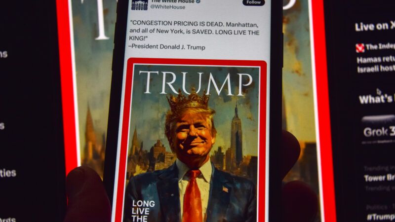 A smartphone shows a post from an official White House social media account that portrays Donald Trump as a king |  Vuk Valcic/ZUMAPRESS/Newscom