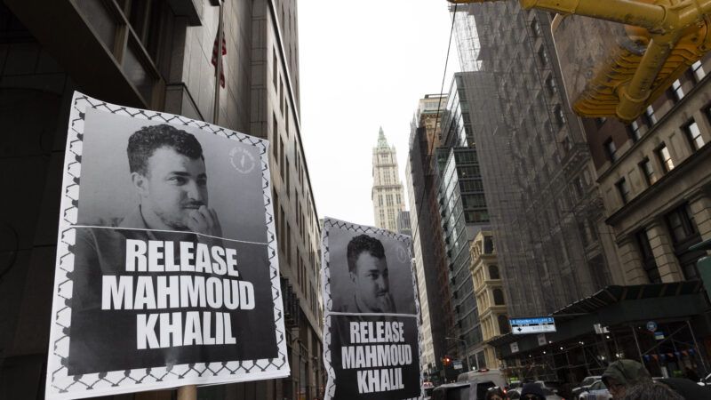 signs supporting the release of Mahmoud Khalil at a demonstration in New York City | Gina M Randazzo/Zuma Press/Newscom