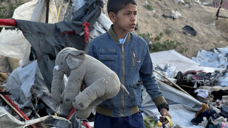 Palestinians inspect the destruction after an Israeli airstrike on tents in Khan Yunis, Gaza on March 19, 2025. | Doaa el-Baz/apaimages/APAImages / Polaris/Newscom