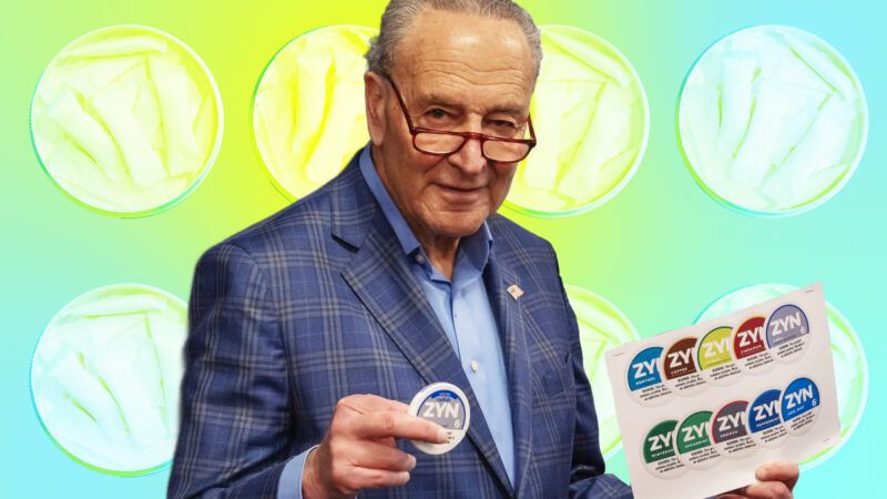 Chuck Schumer holding a packet of Zyns | Illustration: Lex Villena; Iryna Piskova