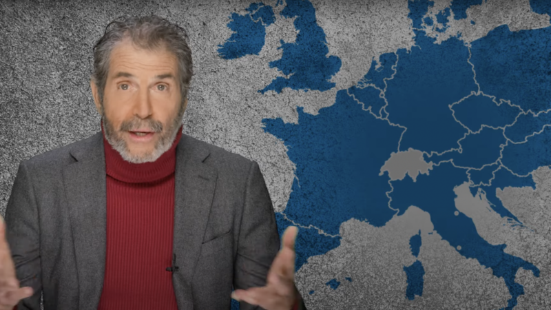 John Stossel is seen in front of a map of Europe | Stossel TV