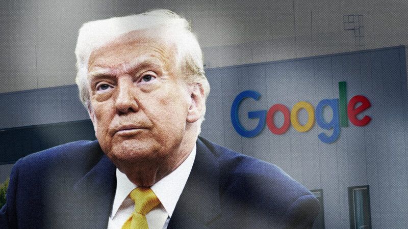 Donald Trump in front of a Google logo | Illustration: Lex Villena; Chris Kleponis - CNP/CNP / Polaris/Newscom, Venema Media