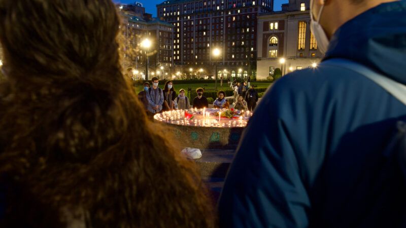 Columbia University students hold a vigil for Palestinians on the day Mohsen Mahdawi was arrested. New York. 14 April 2025. | Matthew Petti