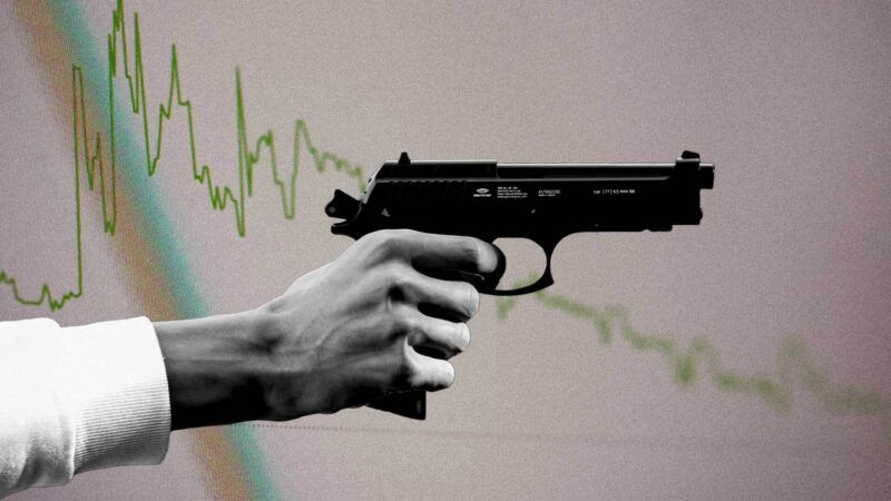 Someone holds a gun in front of a graph showing a decline | Illustration: Eddie Marshall | Anastassia Anufrieva | Markus Spiske | Unsplash