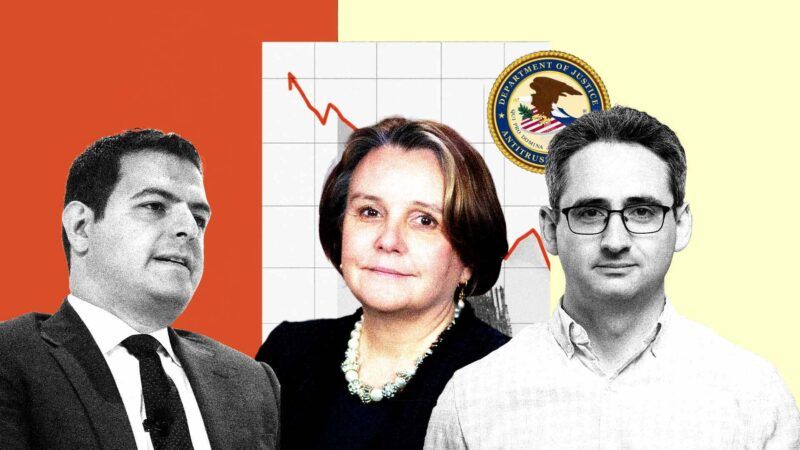 Illustration featuring Sohrab Ahmari, Abigail Slater, Oren Cass | lllustration: Eddie Marshall | Gage Skidmore | United States Department of Justice | American Compass | Midjourney