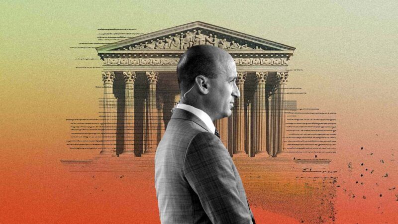 Stephen Miller in front of the Supreme Court | Illustration: Eddie Marshall | Andrew Leyden | ZUMAPRESS | Newscom | Midjourney