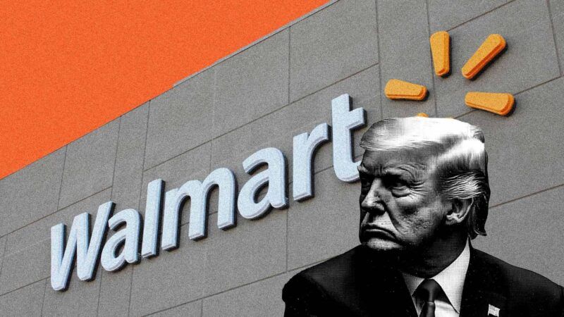 President Donald Trump against the Walmart logo. | Illustration: Eddie Marshall | Gary Arbach | Dreamstime.com | Midjourney