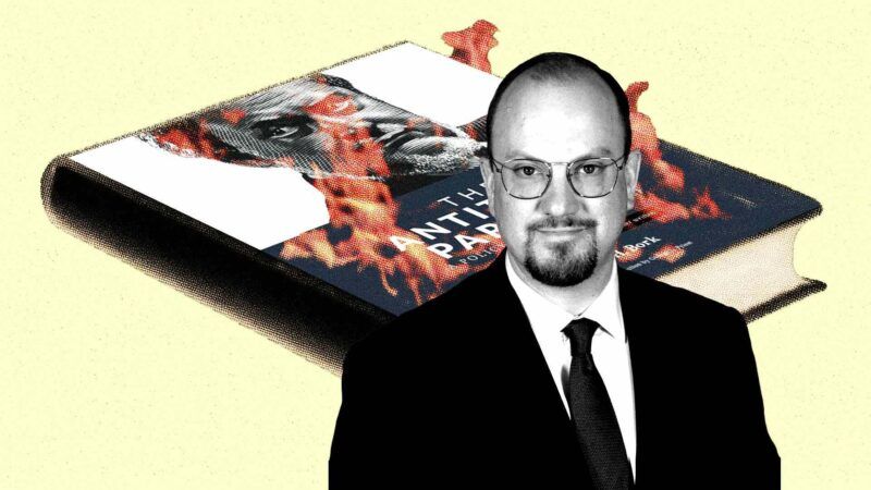 Illustration of Mark Meador in front of a burning copy of Robert Bork's The Antitrust Paradox | lllustration: Eddie Marshall | Midjourney