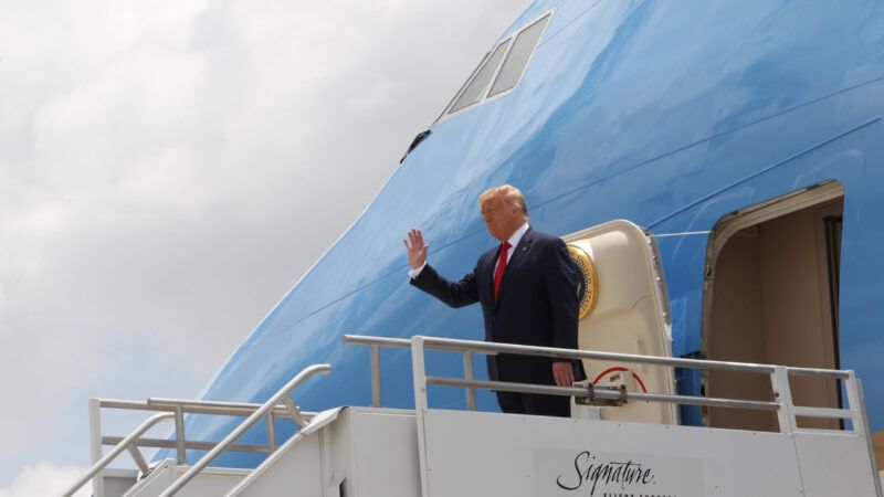 Donald Trump waving from the stairs of Air Force One. Donald Trump waving from the stairs of Air Force One. | Pedro Portal/TNS/Newscom